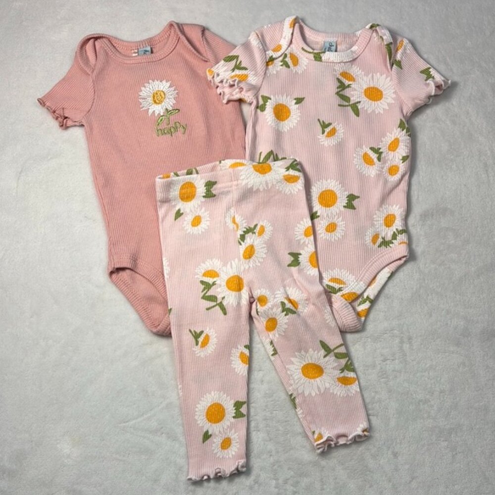 Charlotte & Star Baby Girl 3pc Daisy Outfit Set 3–6M